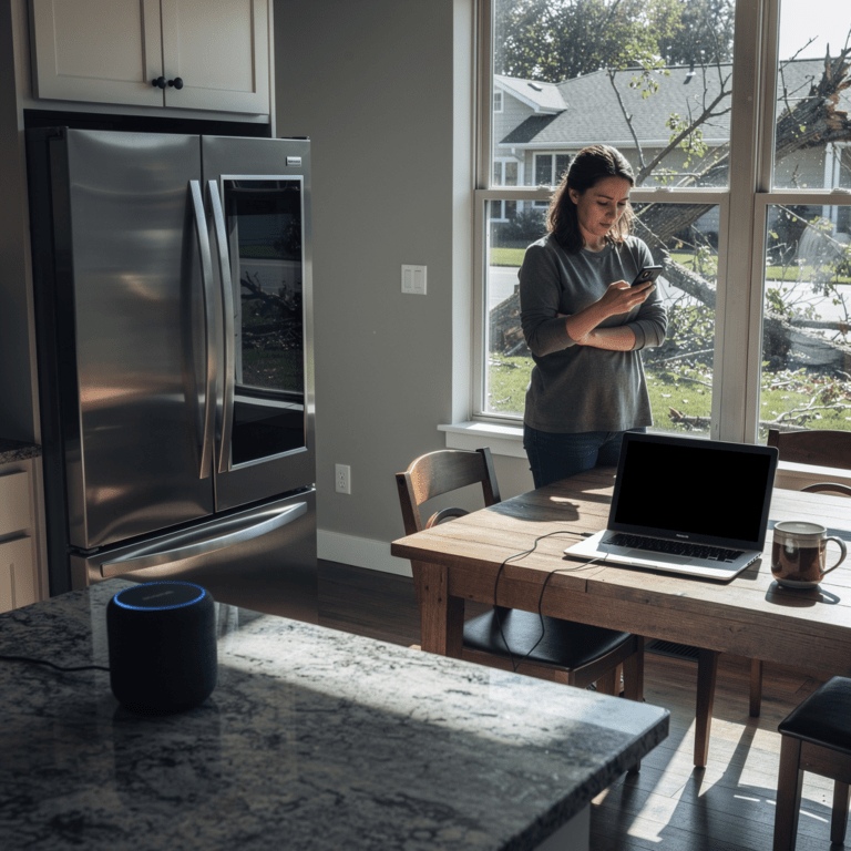 Infographic showing which home appliances are at risk without whole home surge protection including HVAC EV charger and smart devices